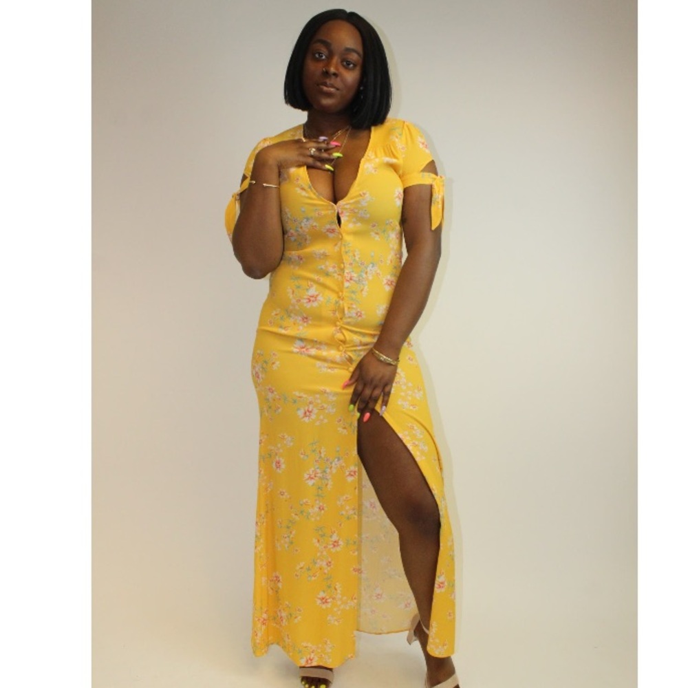 Flynn Skye | Touch Of Honey Ale Maxi | $200 retail Yellow Floral Maxi Dress